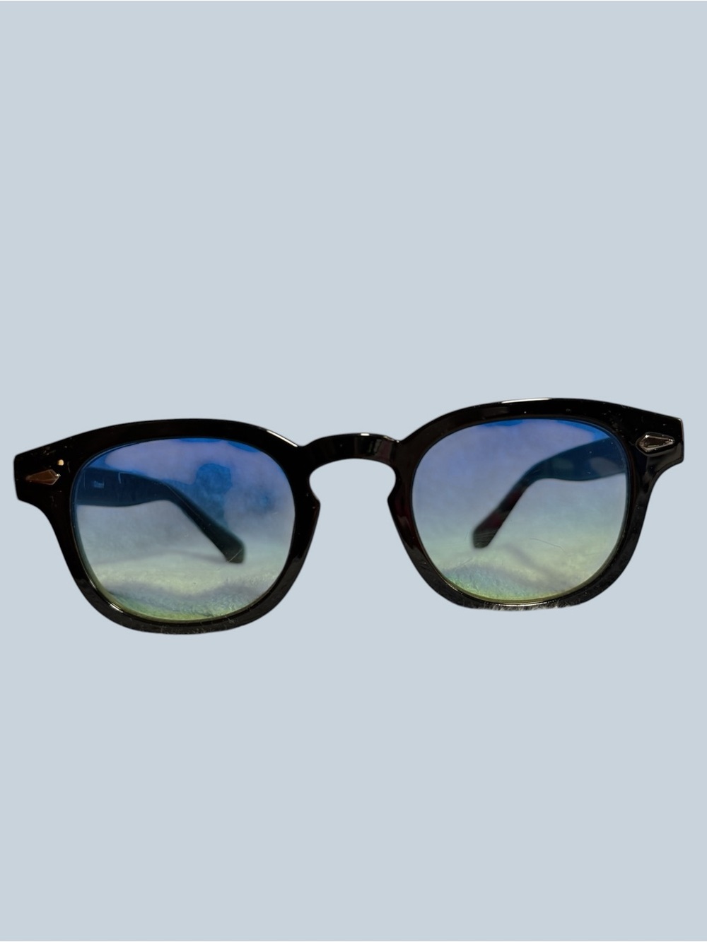 Black Frame Sunglasses with Blue-Green Gradient Lenses - Picture 10 of 12